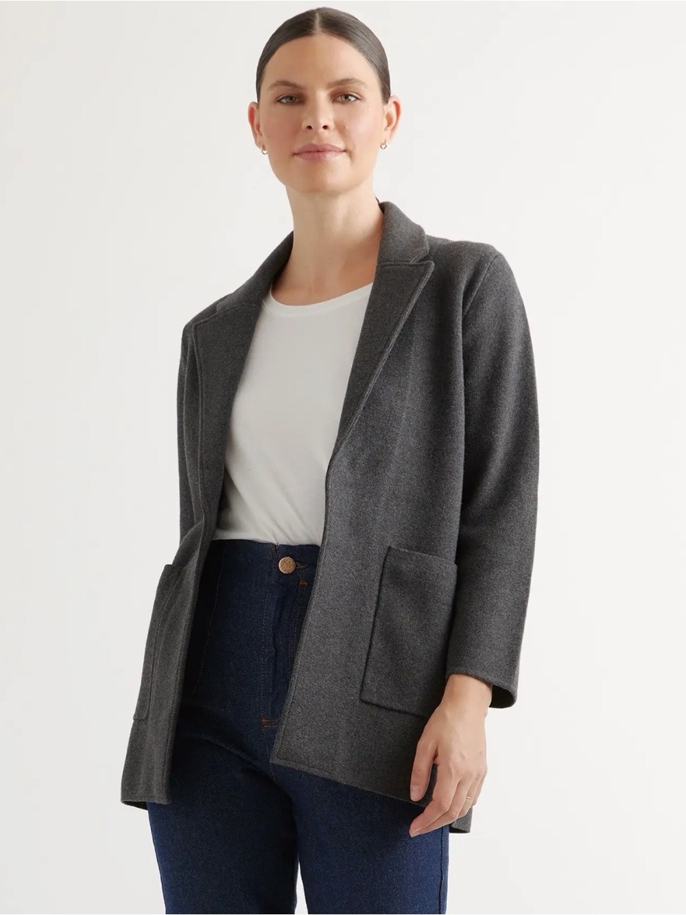 NWT Quince 100% Organic Cotton Knit Blazer in Charcoal Size L